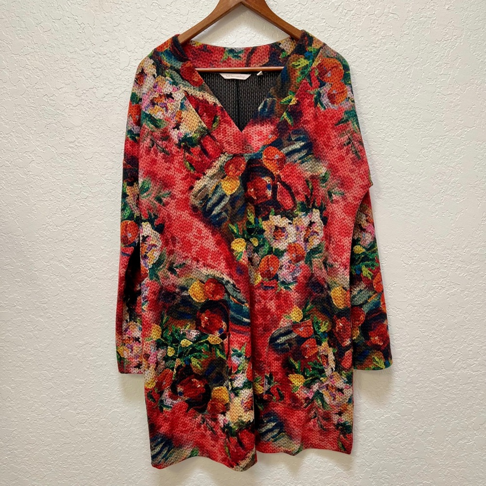 Soft Surroundings Crimson Valley Floral Fruit Print Textured Knit Tunic Top XL